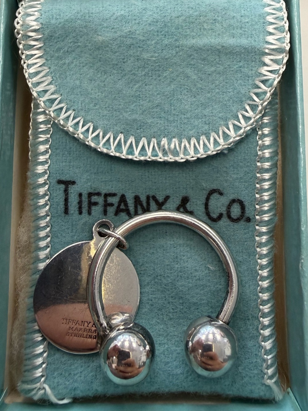 Vintage Tiffany & Co. and Makers Sterling Round Tag Screwball Key Ring